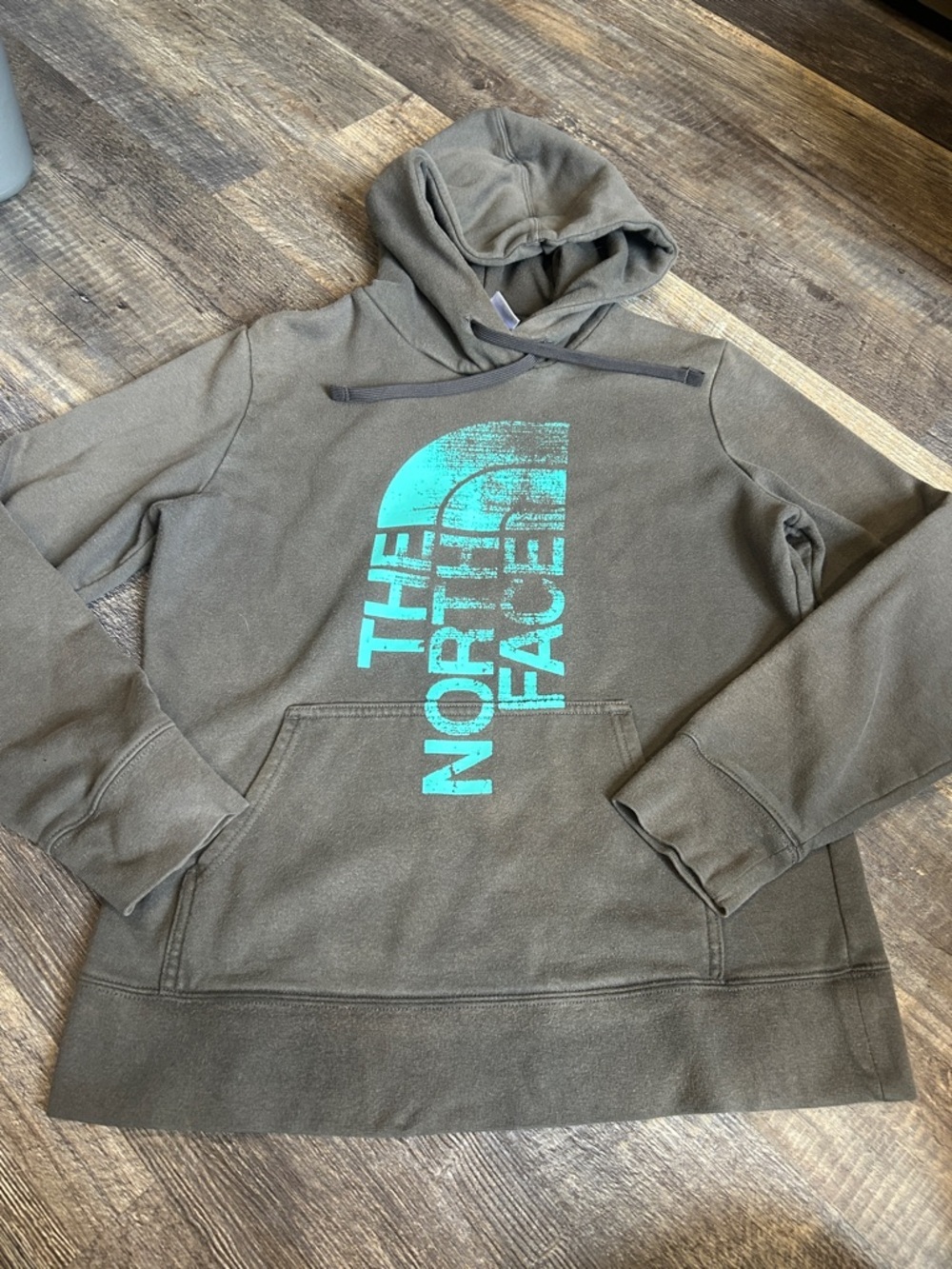 The North Face gray Hoodie with Teal Logo medium